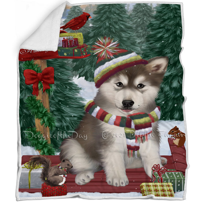 Merry Christmas Woodland Sled Alaskan Malamute Dog Blanket BLNKT142662