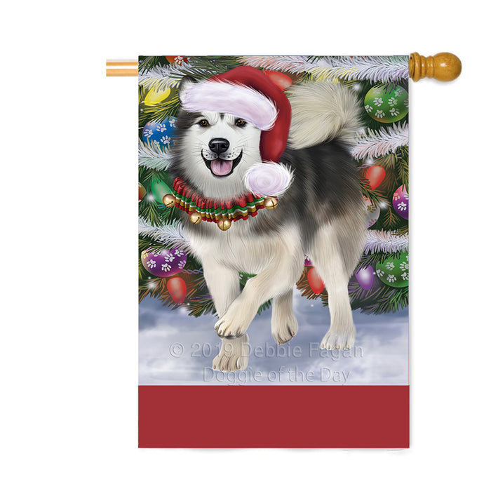 Personalized Trotting in the Snow Alaskan Malamute Dog Custom House Flag FLG-DOTD-A60708