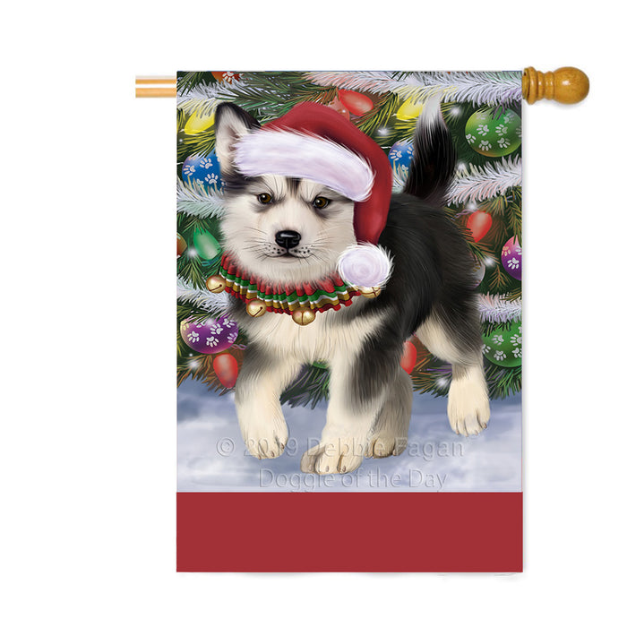 Personalized Trotting in the Snow Alaskan Malamute Dog Custom House Flag FLG-DOTD-A60709