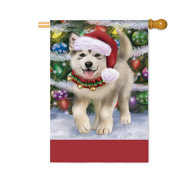 Personalized Trotting in the Snow Alaskan Malamute Dog Custom House Flag FLG-DOTD-A60710