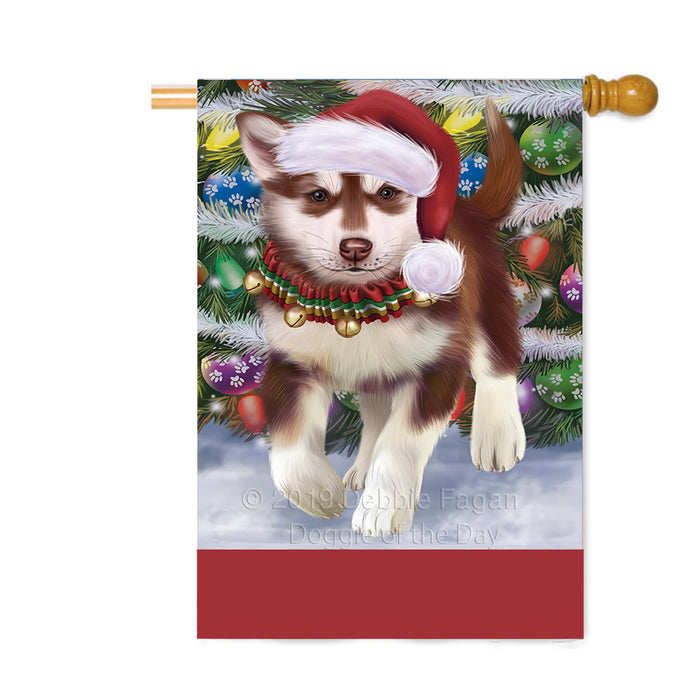Personalized Trotting in the Snow Alaskan Malamute Dog Custom House Flag FLG-DOTD-A60711