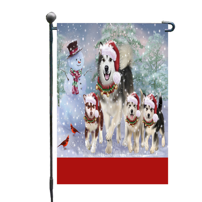 Personalized Christmas Running Family Alaskan Malamute Dogs Custom Garden Flags GFLG-DOTD-A60312