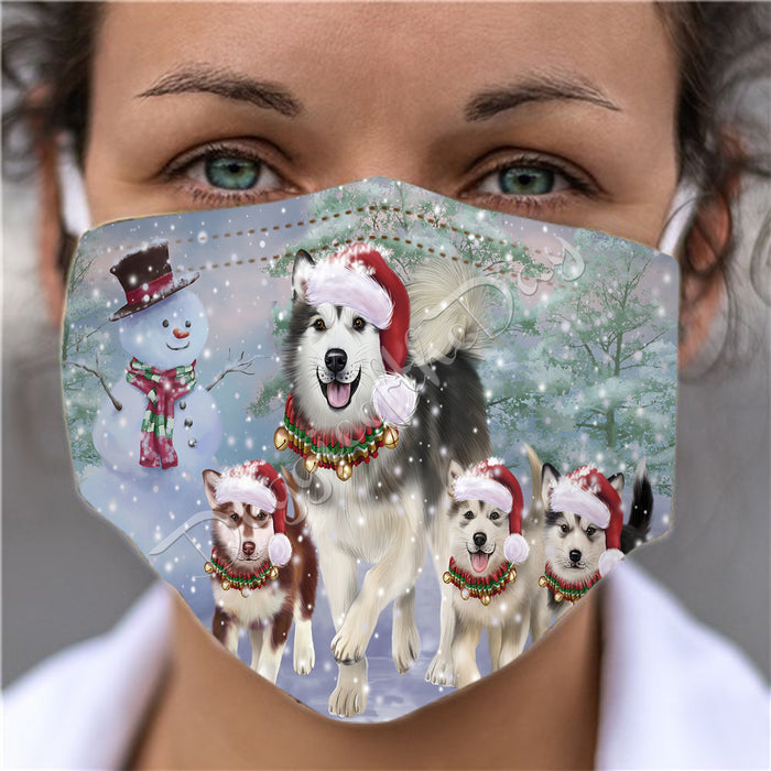 Christmas Running Fammily Alaskan Malamute Dogs Face Mask FM48689