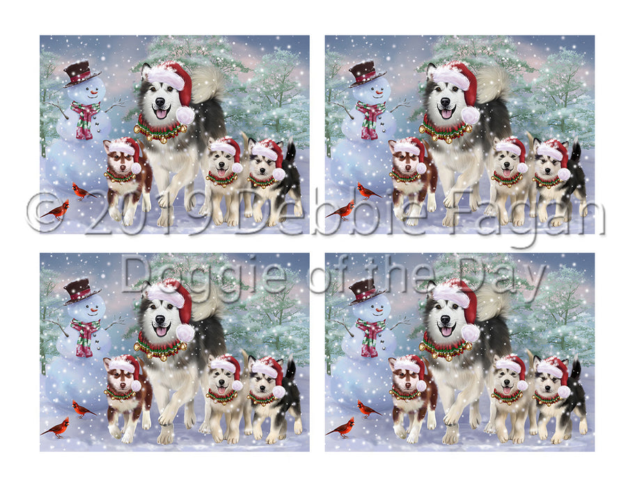 Christmas Running Fammily Alaskan Malamute Dogs Placemat