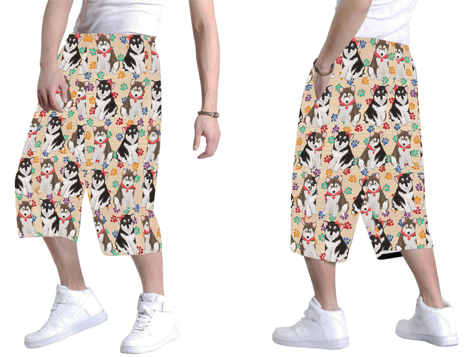 Rainbow Paw Print Alaskan Malamute Dogs Red All Over Print Men's Baggy Shorts