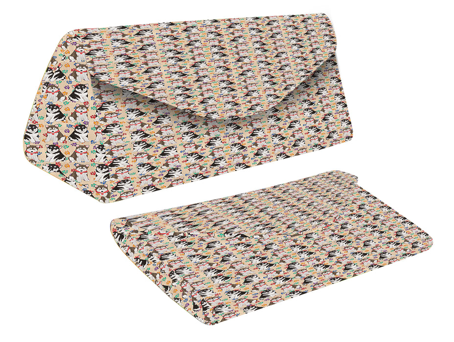 Rainbow Paw Print Alaskan Malamute Dogs Red Foldable Glasses Case