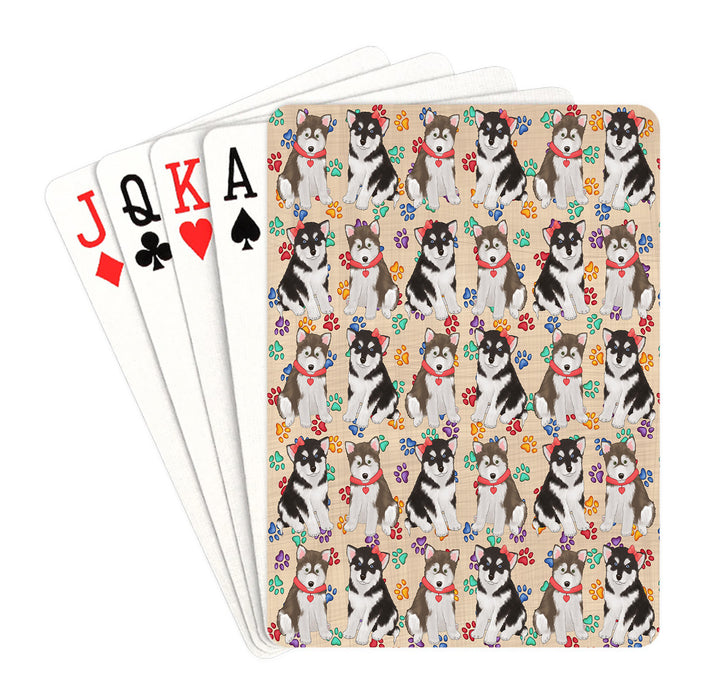 Rainbow Paw Print Alaskan Malamute Dogs Red Playing Card Decks