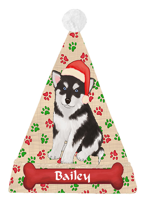 Pet Name Personalized Christmas Paw Print Alaskan Malamute Dogs Santa Hat