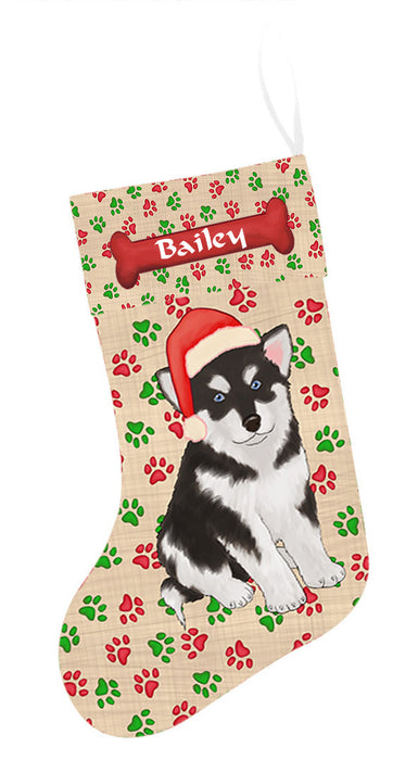 Pet Name Personalized Christmas Paw Print Alaskan Malamute Dogs Stocking