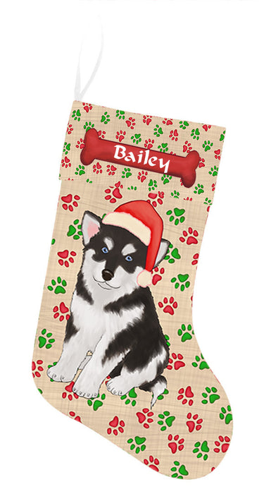 Pet Name Personalized Christmas Paw Print Alaskan Malamute Dogs Stocking