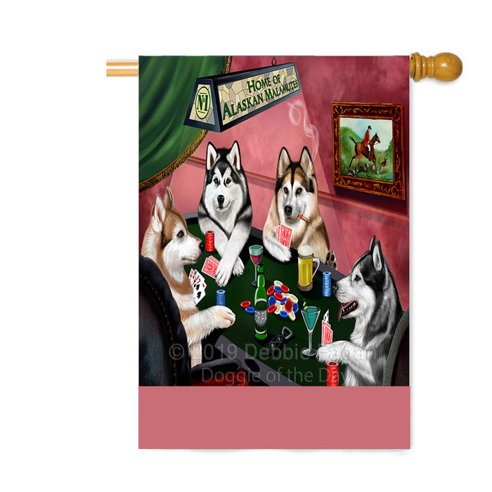 Personalized Home of Alaskan Malamute Dogs Four Dogs Playing Poker Custom House Flag FLG-DOTD-A60286