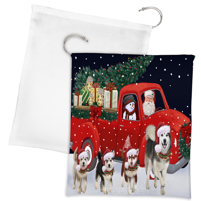 Christmas Express Delivery Red Truck Running Alaskan Malamute Dogs Drawstring Laundry or Gift Bag LGB48869