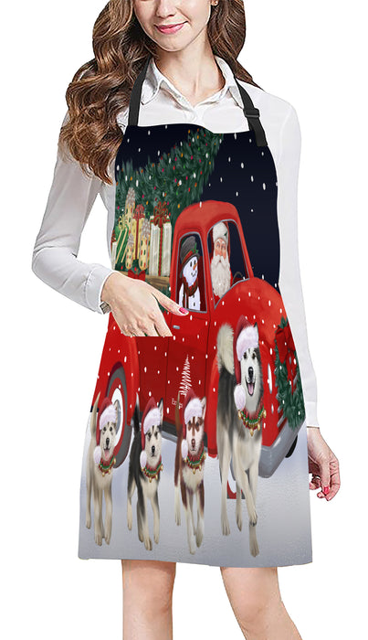 Christmas Express Delivery Red Truck Running Alaskan Malamute Dogs Apron Apron-48094