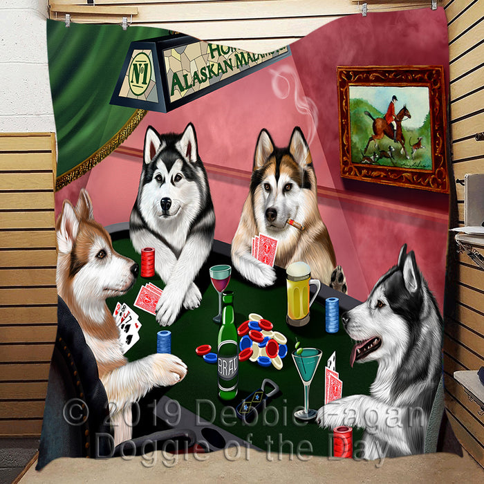 Home of  Alaskan Malamute Dogs Playing Poker Quilt
