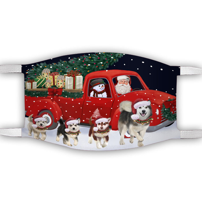 Christmas Express Delivery Red Truck Running Alaskan Malamute Dogs Face Mask FM49837
