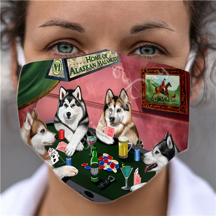 Home of Alaskan Malamute Dogs Playing Poker Face Mask FM49756