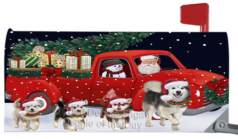 Christmas Express Delivery Red Truck Running Alaskan Malamute Dog Magnetic Mailbox Cover Both Sides Pet Theme Printed Decorative Letter Box Wrap Case Postbox Thick Magnetic Vinyl Material