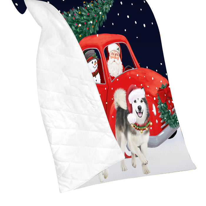 Christmas Express Delivery Red Truck Running Alaskan Malamute Dogs Lightweight Soft Bedspread Coverlet Bedding Quilt QUILT59751