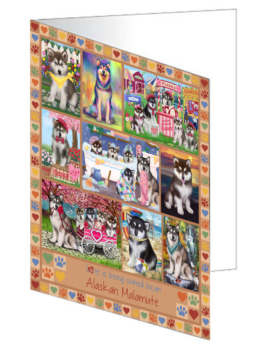 Love is Being Owned Alaskan Malamute Dog Beige Handmade Artwork Assorted Pets Greeting Cards and Note Cards with Envelopes for All Occasions and Holiday Seasons GCD77132