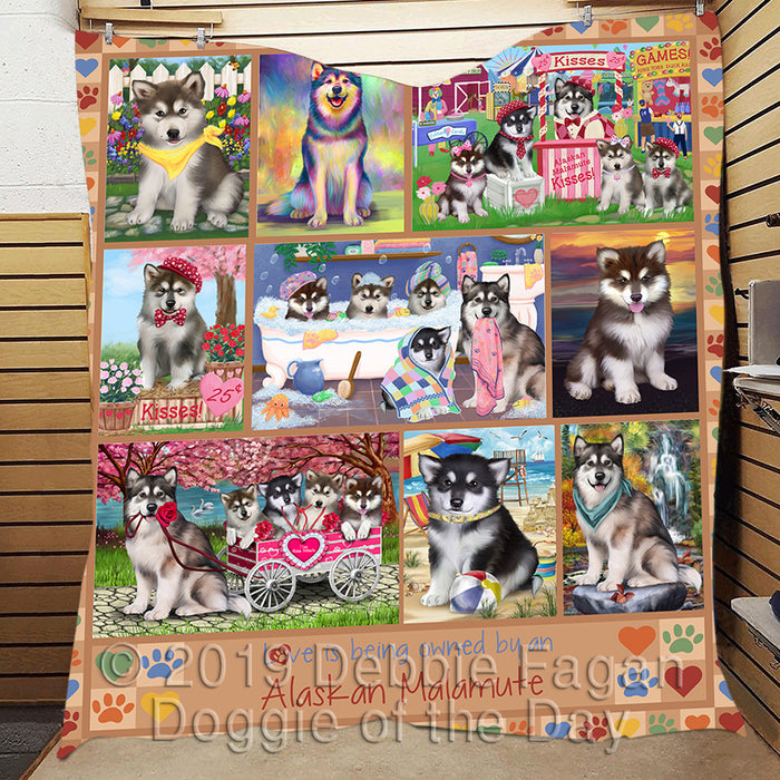 Love is Being Owned Alaskan Malamute Dog Beige Quilt