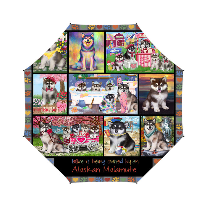 Love is Being Owned Alaskan Malamute Dog Grey Semi-Automatic Foldable Umbrella