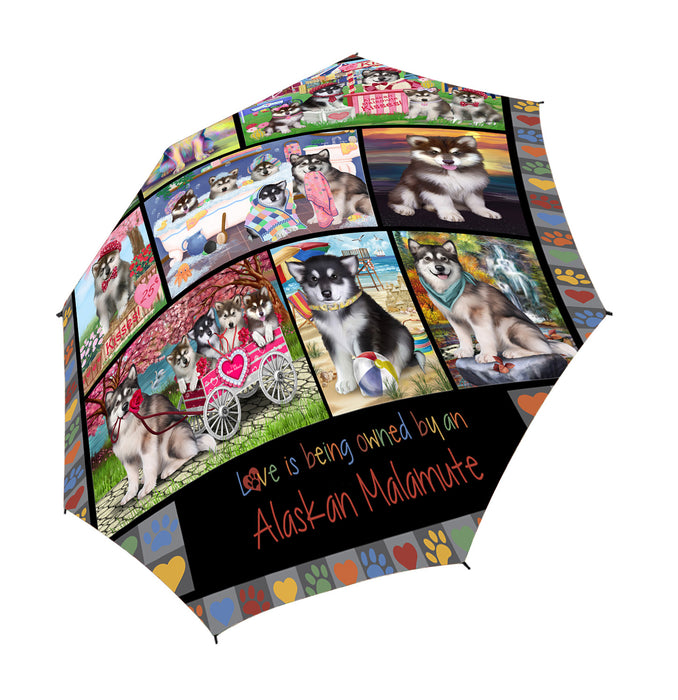 Love is Being Owned Alaskan Malamute Dog Grey Semi-Automatic Foldable Umbrella