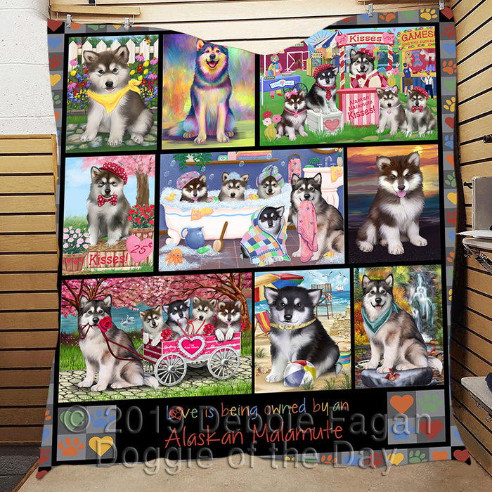 Love is Being Owned Alaskan Malamute Dog Grey Quilt