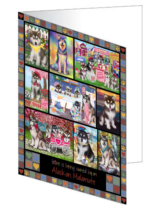 Love is Being Owned Alaskan Malamute Dog Grey Handmade Artwork Assorted Pets Greeting Cards and Note Cards with Envelopes for All Occasions and Holiday Seasons GCD77135