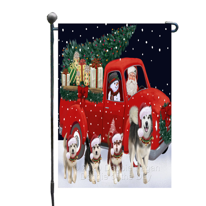 Christmas Express Delivery Red Truck Running Alaskan Malamute Dogs Garden Flag GFLG66433