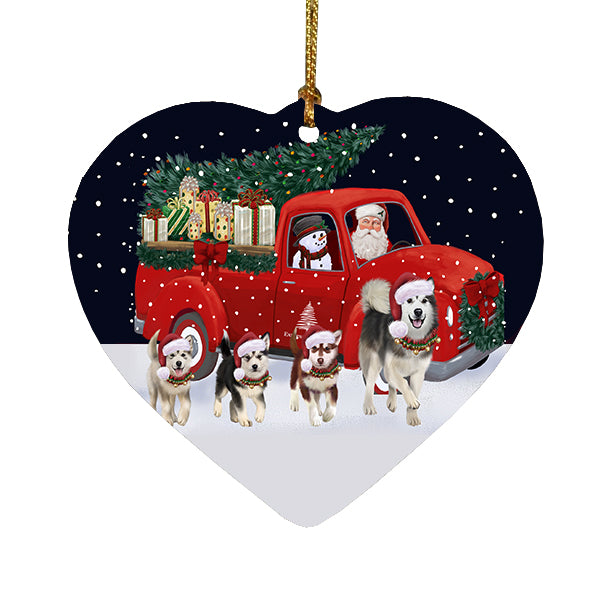 Christmas Express Delivery Red Truck Running Alaskan Malamute Dogs Heart Christmas Ornament RFPOR58060