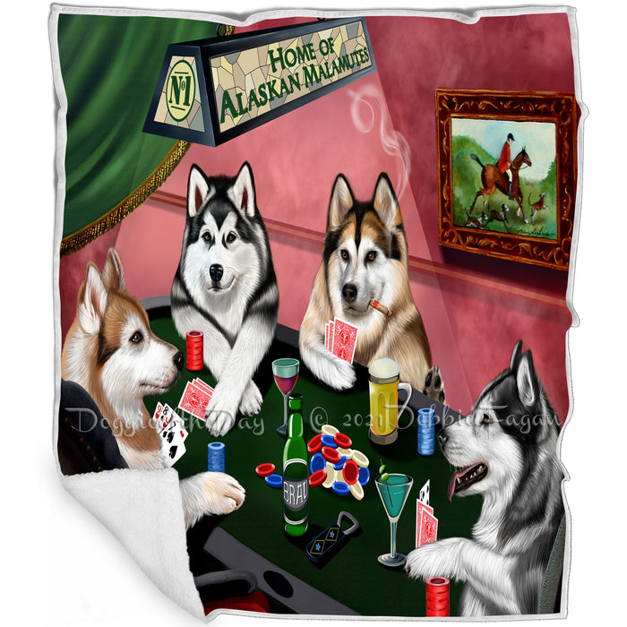 Home of Alaskan Malamute 4 Dogs Playing Poker Blanket