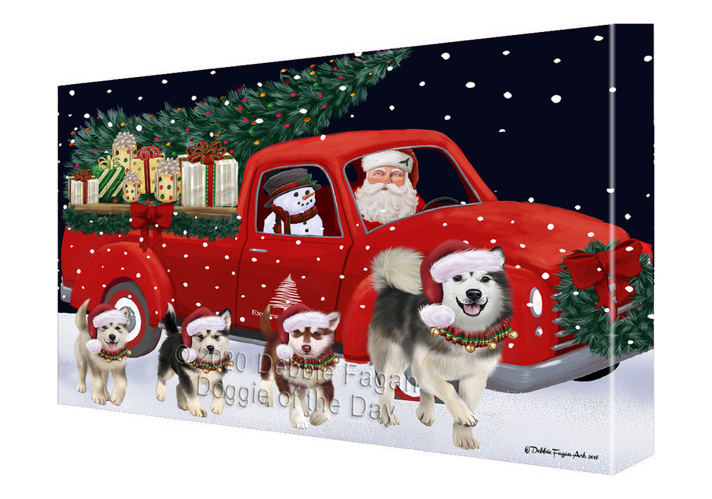 Christmas Express Delivery Red Truck Running Alaskan Malamute Dogs Canvas Print Wall Art Décor CVS145799