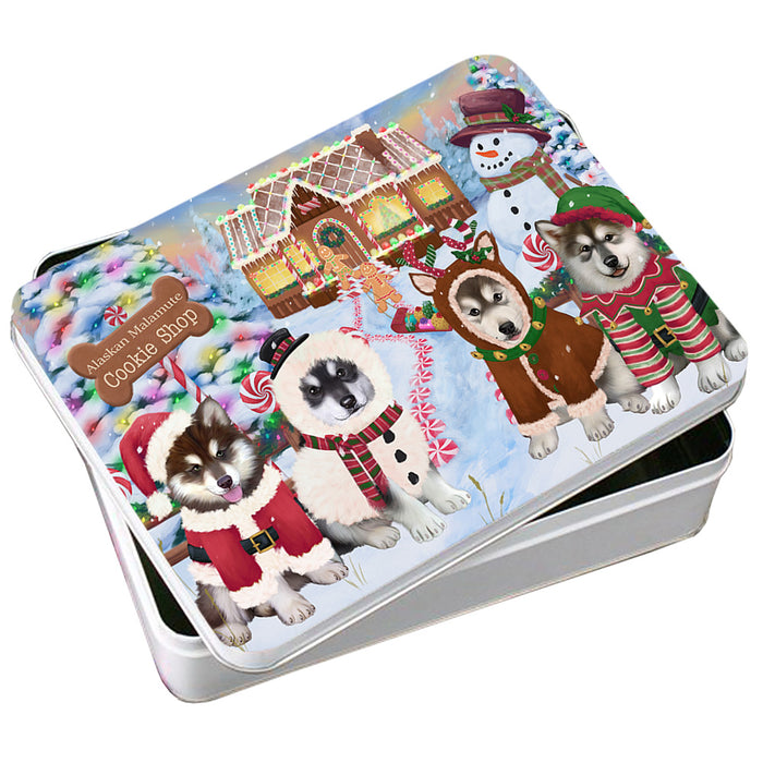 Holiday Gingerbread Cookie Shop Alaskan Malamutes Dog Photo Storage Tin PITN56155