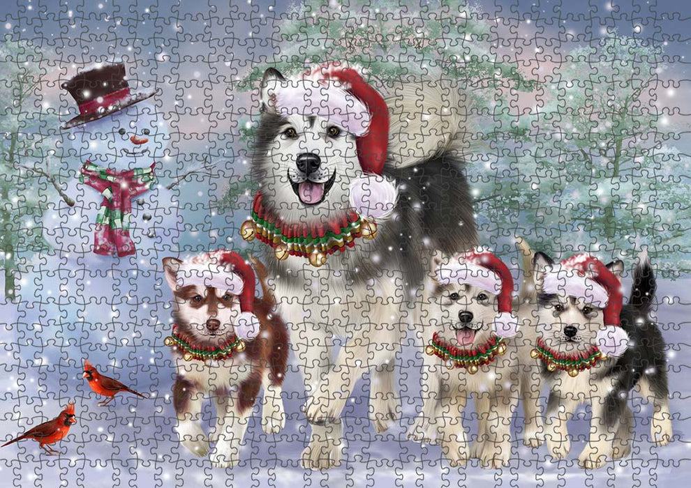 Christmas Running Family Alaskan Malamutes Dog Puzzle with Photo Tin PUZL90044
