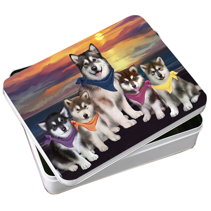 Family Sunset Portrait Alaskan Malamutes Dog Photo Storage Tin PITN50227