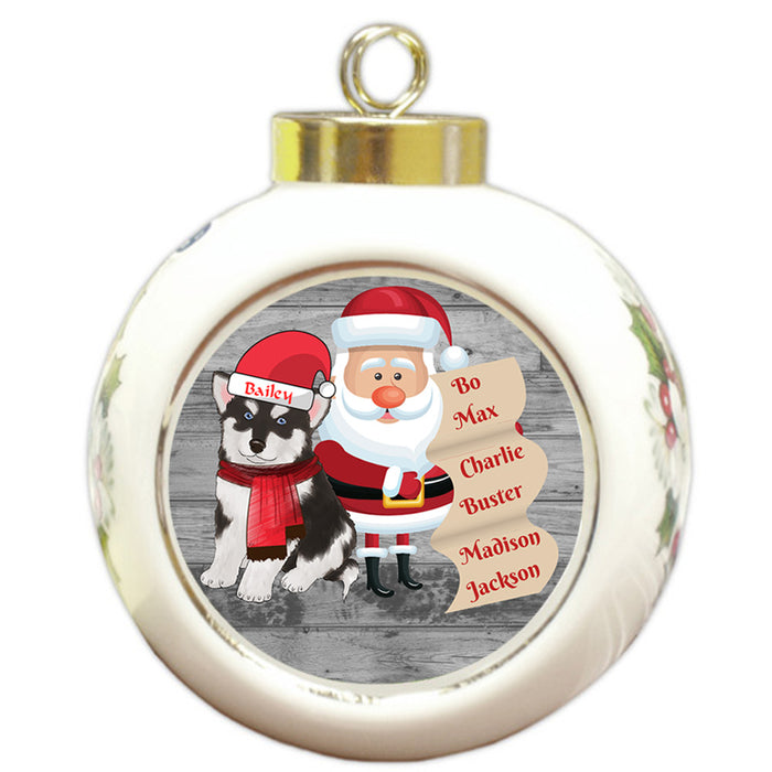 Custom Personalized Santa with Alaskan Malamute Dog Christmas Round Ball Ornament