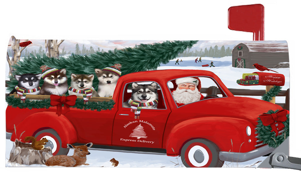Magnetic Mailbox Cover Christmas Santa Express Delivery Alaskan Malamutes Dog MBC48282