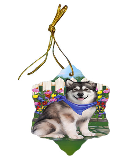 Spring Floral Alaskan Malamute Dog Star Porcelain Ornament SPOR49745