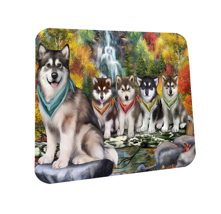 Scenic Waterfall Alaskan Malamutes Dog Coasters Set of 4 CST49573