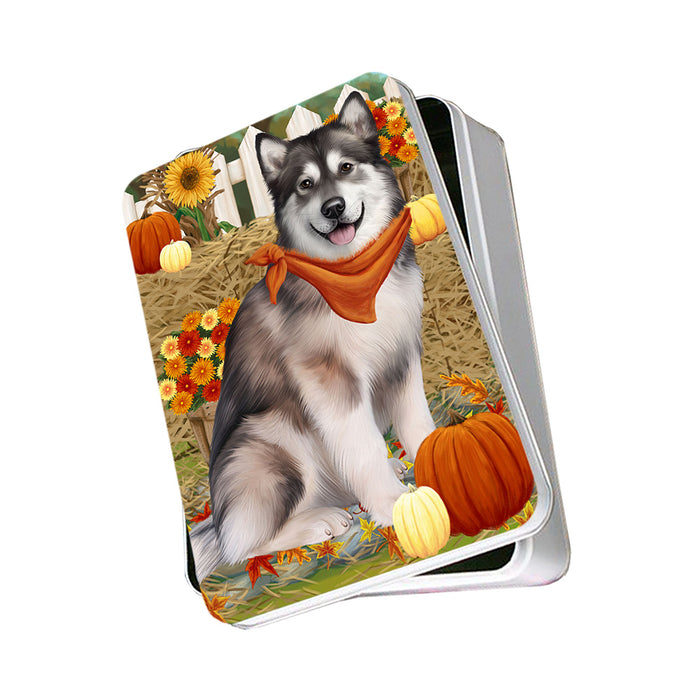 Fall Autumn Greeting Alaskan Malamute Dog with Pumpkins Photo Storage Tin PITN50659