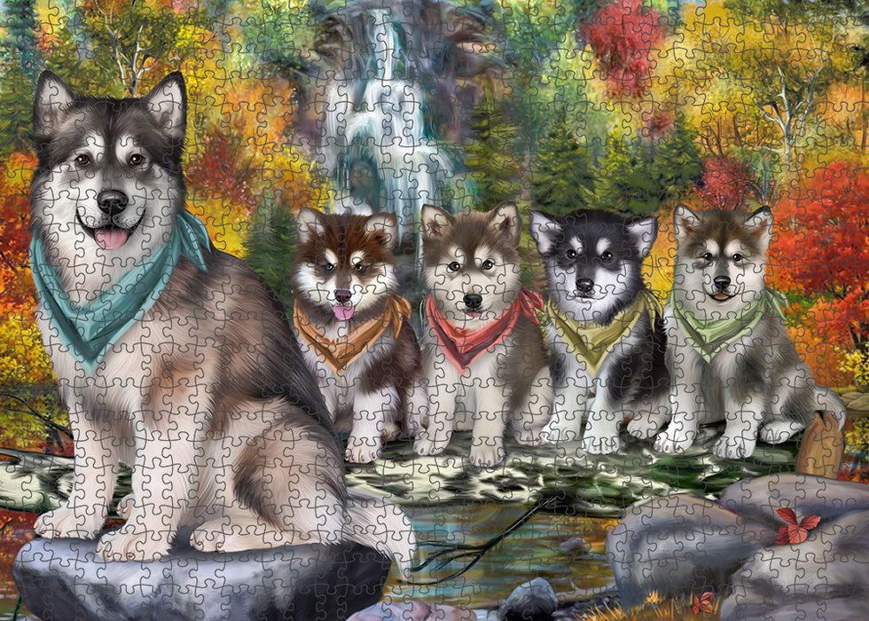 Scenic Waterfall Alaskan Malamutes Dog Puzzle with Photo Tin PUZL52698