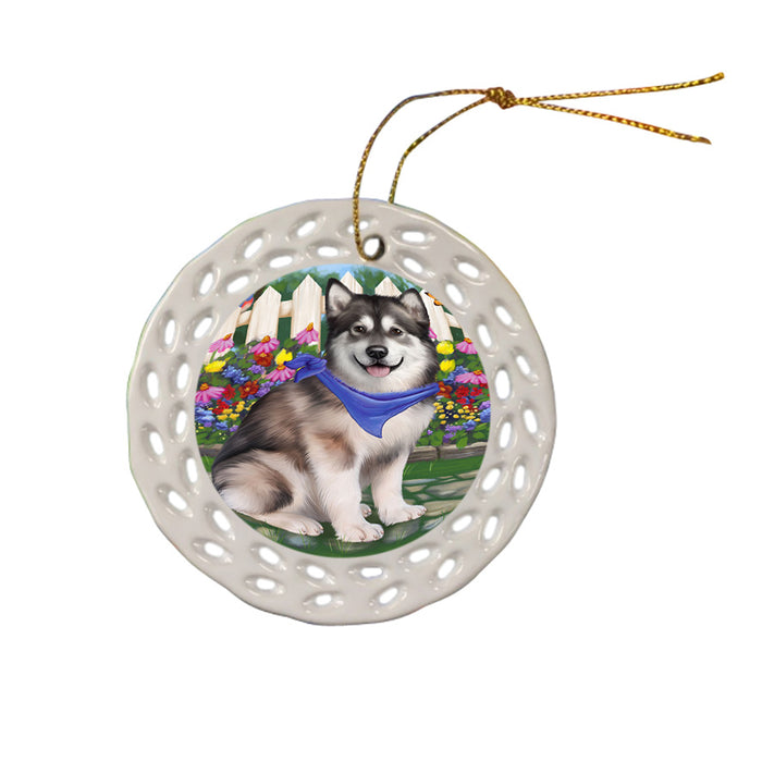 Spring Floral Alaskan Malamute Dog Ceramic Doily Ornament DPOR49753