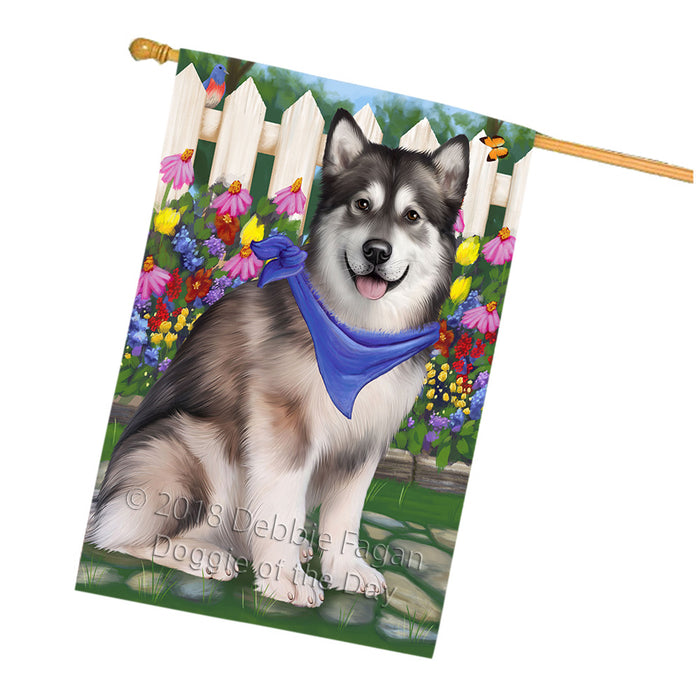 Spring Floral Alaskan Malamute Dog House Flag FLG49718