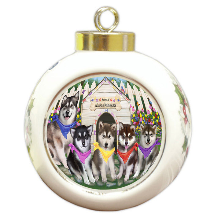 Spring Dog House Alaskan Malamutes Dog Round Ball Christmas Ornament RBPOR49754