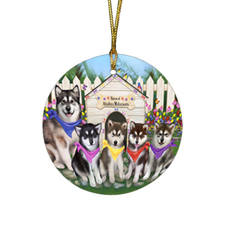 Spring Dog House Alaskan Malamutes Dog Round Flat Christmas Ornament RFPOR49745