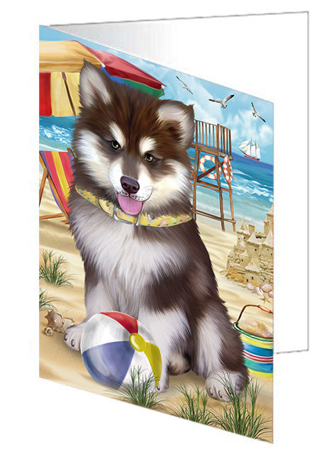 Pet Friendly Beach Alaskan Malamute Dog Handmade Artwork Assorted Pets Greeting Cards and Note Cards with Envelopes for All Occasions and Holiday Seasons GCD53882