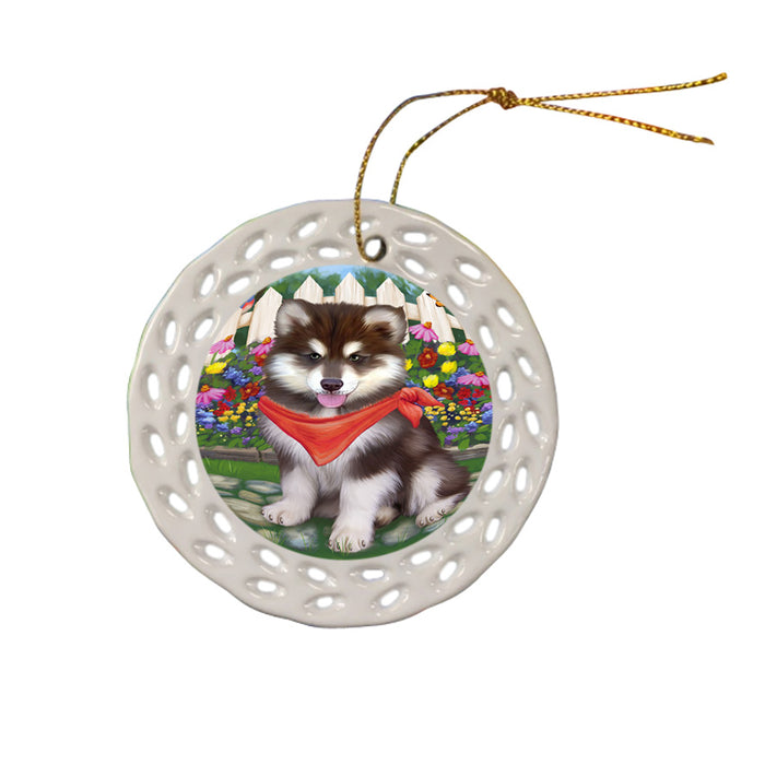 Spring Floral Alaskan Malamute Dog Ceramic Doily Ornament DPOR49755