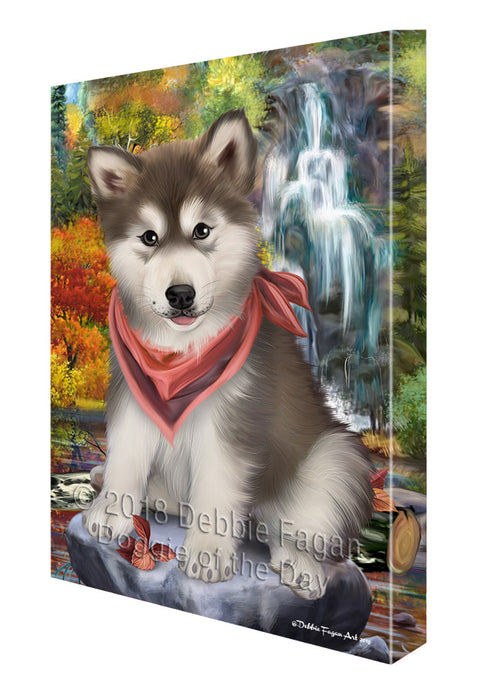 Scenic Waterfall Alaskan Malamute Dog Canvas Wall Art CVS62737