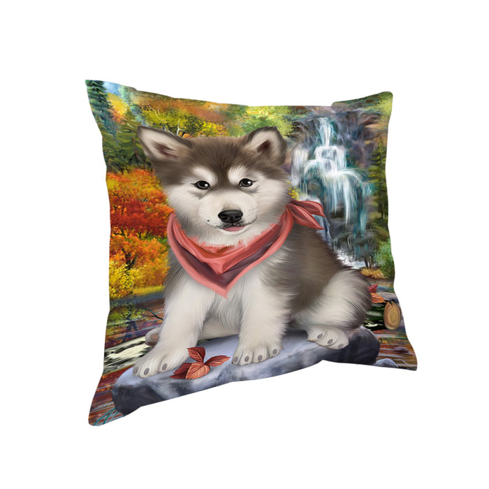 Scenic Waterfall Alaskan Malamute Dog Pillow PIL54520