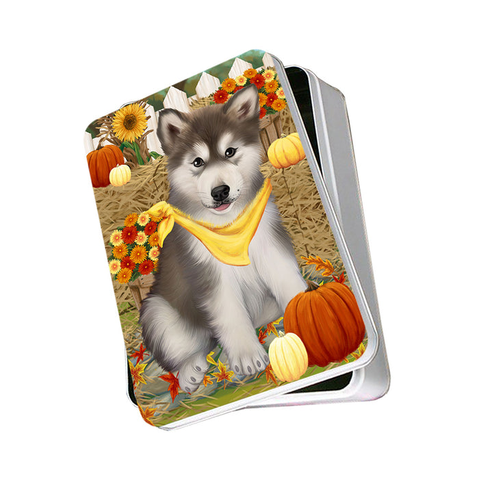 Fall Autumn Greeting Alaskan Malamute Dog with Pumpkins Photo Storage Tin PITN50661